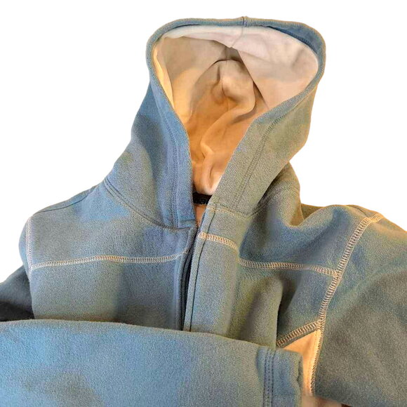 Pacer Women's Fleece Jacket Blue White Full Zip Front Hooded Pockets Petites PM - Picture 7 of 7